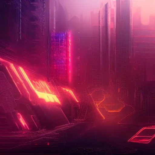 cyberpunk, landscape, GUITARS, cinematic, highly detailed, close up, 4k, deep colors, gold, fire, red, purple, dark, ethereal, utopia, apocalypse, from outer space