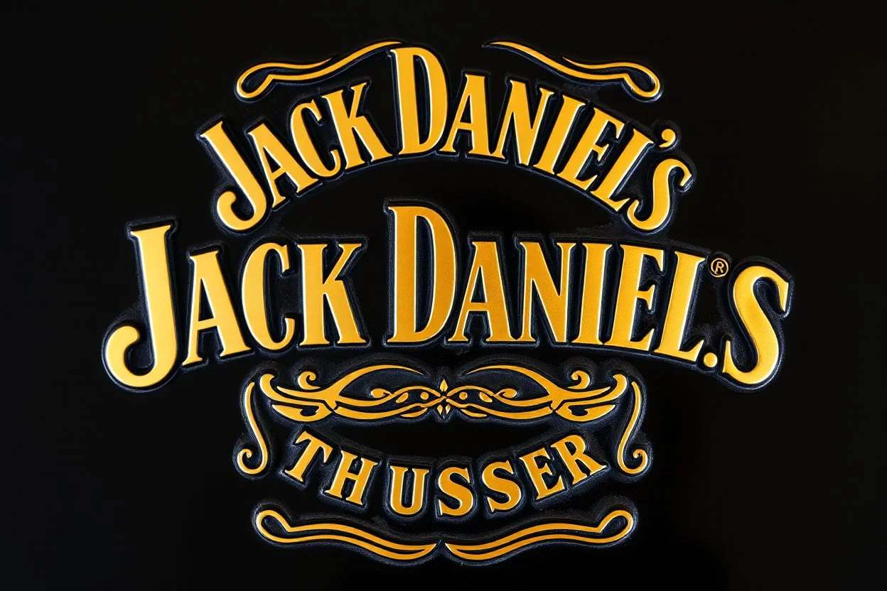 a Jack Daniels style graphic element made of brass