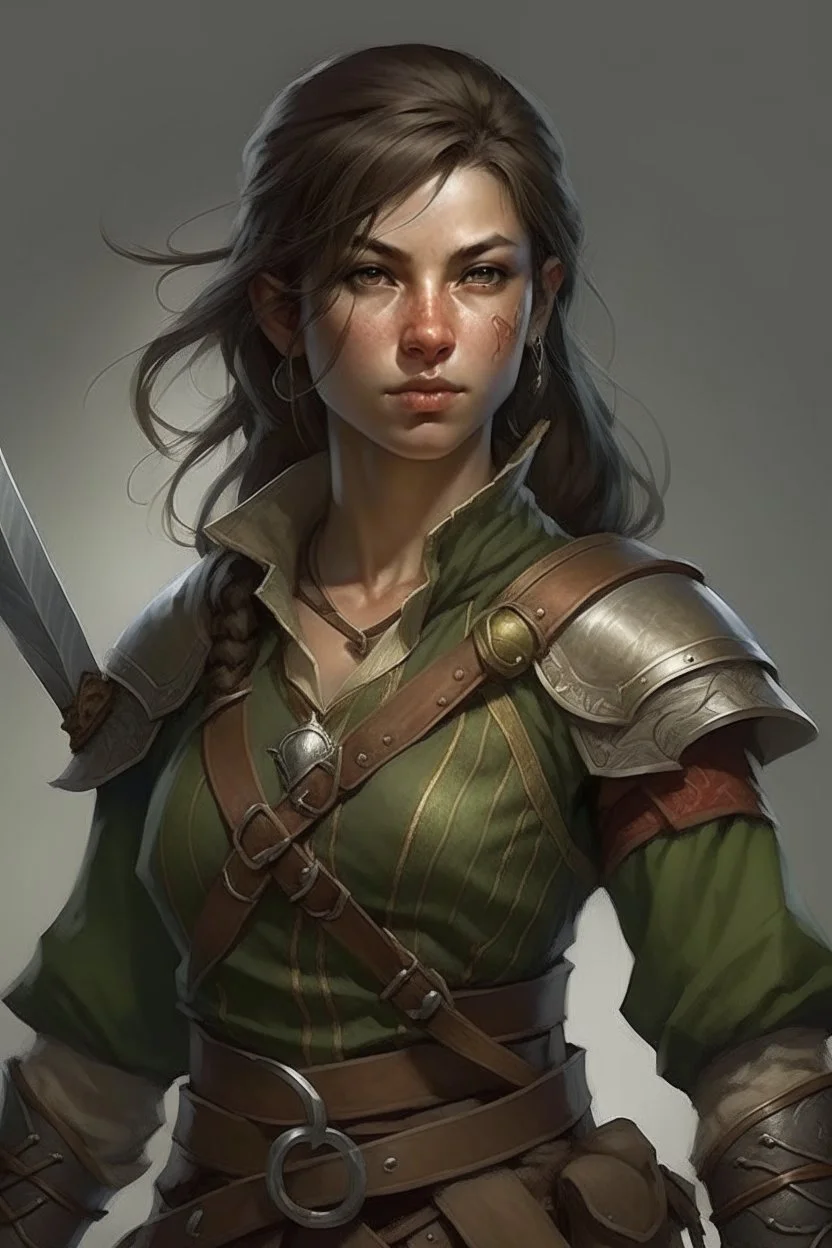 old large broad female half elf brown hair fighter