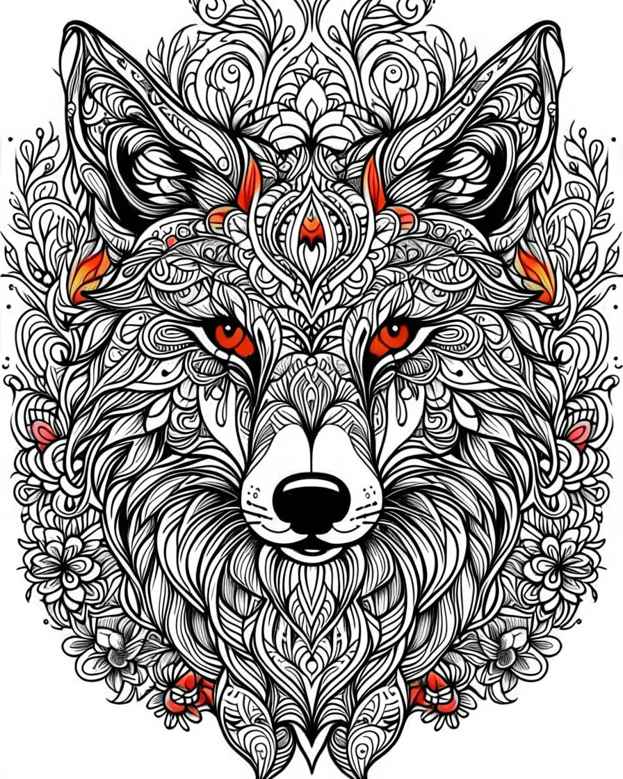 Eurasian wolf ANIMAL Book cover for Adults, mandala, flower,