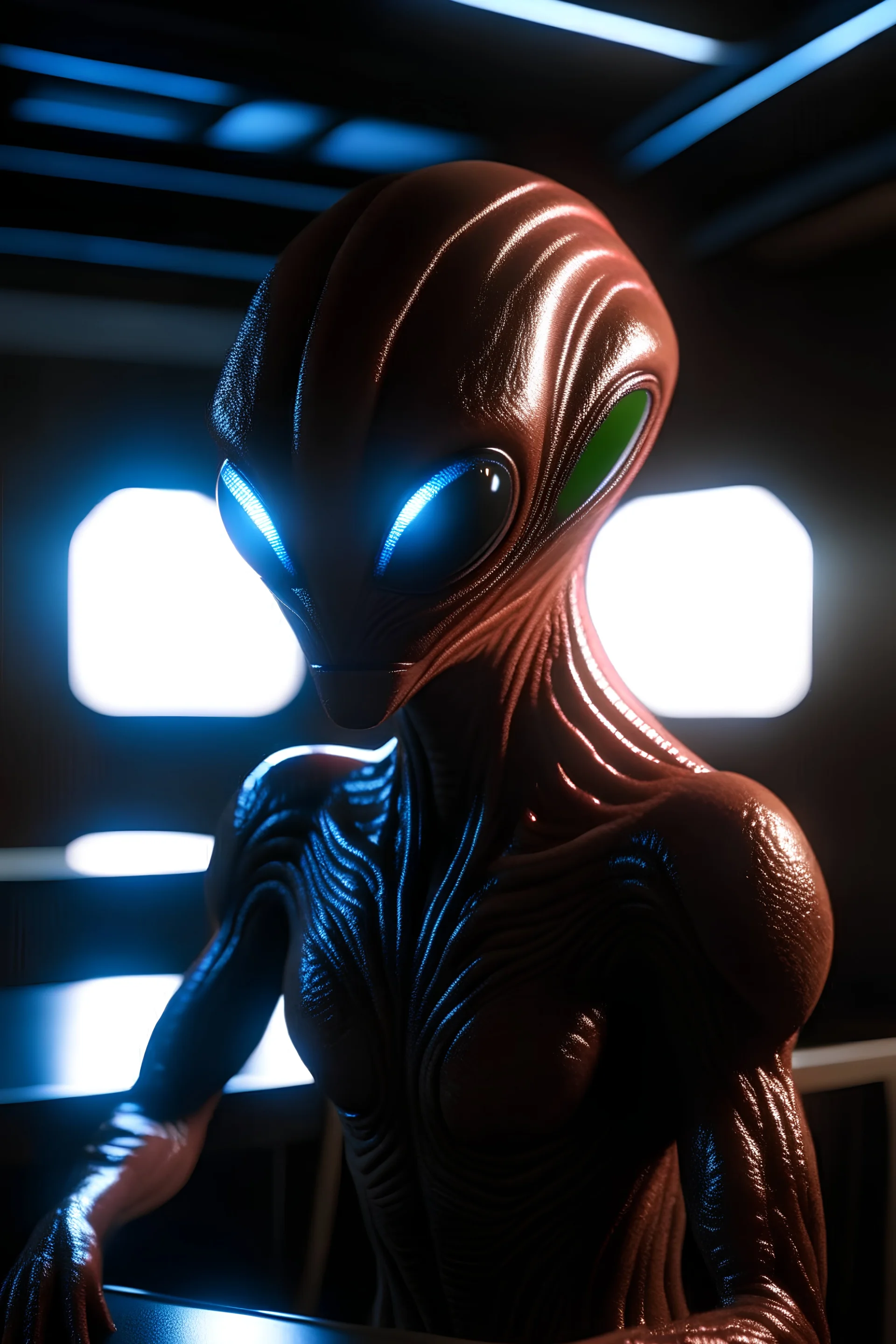 space alien , unreal engine 5, concept art, art station, god lights, ray tracing, RTX, lumen lighting, ultra detail, volumetric lighting, 3d