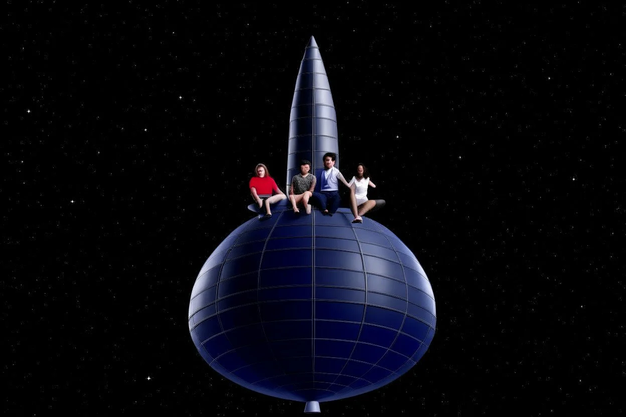 meme of people on top of a rocketship to the moon