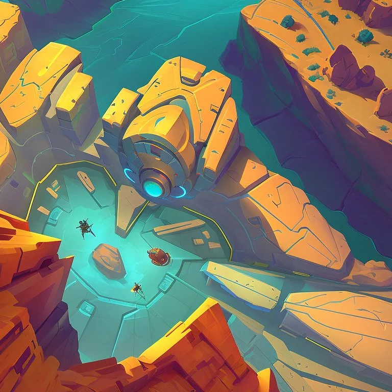 stylized,canyon,scifi,dungeons map,futuristic,roboquest,top view,4k,details stylized