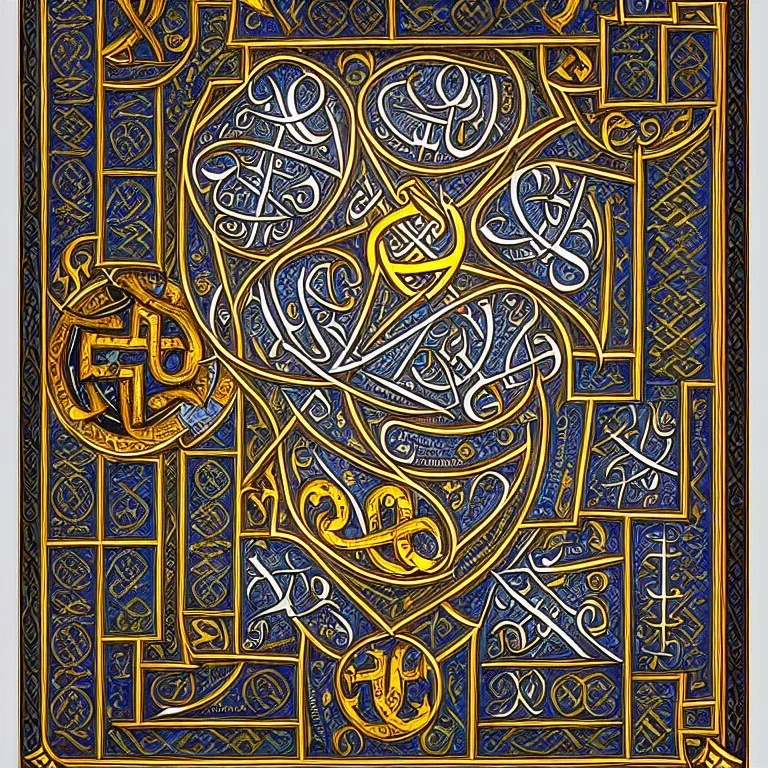 Book of Kells table of contents page, the letter T, a highly detailed illustration, realistic render, 8 k, micro detail, intricate, elegant, centered, digital painting, Artstation, smooth, sharp focus, illustration, artgerm