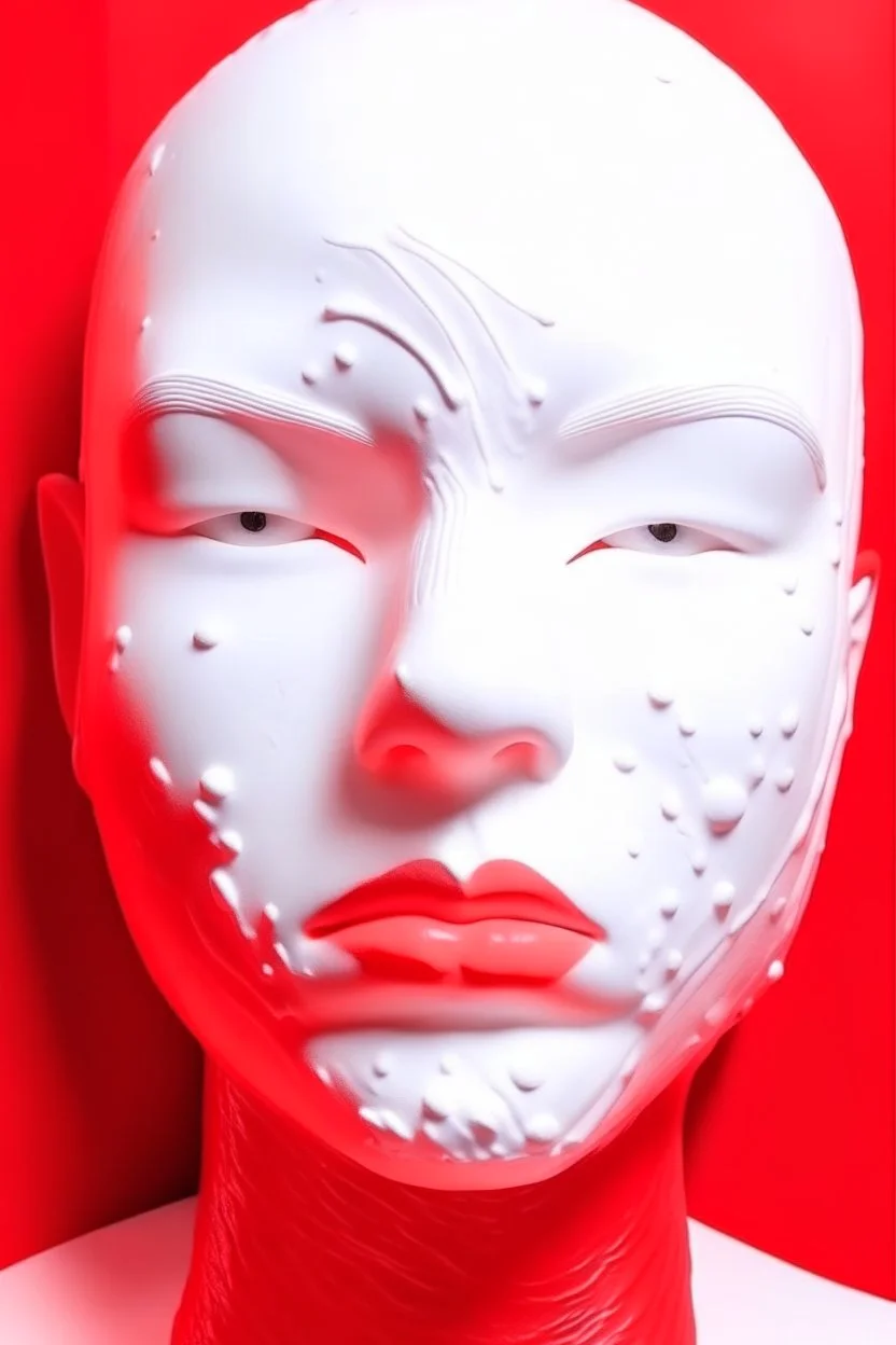 White rubber girl's face with rubber effect in all face with red sponge rubber effect