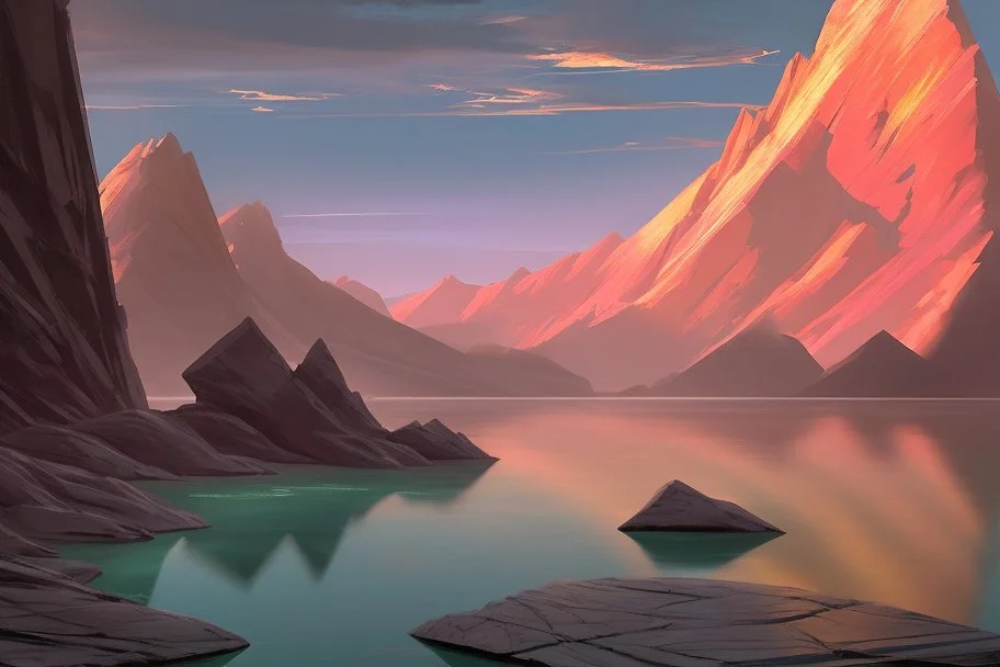 rocks, lake, clouds, epic, sci-fi