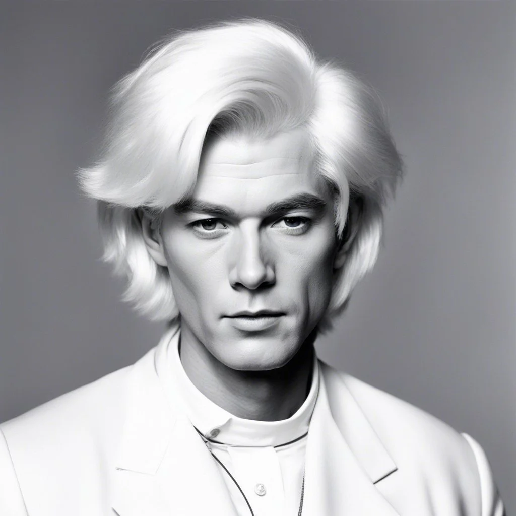 [shades of white hairstyle] Andy Warhol, the legendary artist known for his iconic silver-white hair and avant-garde style. His distinctive hairstyle became a symbol of his artistic persona,