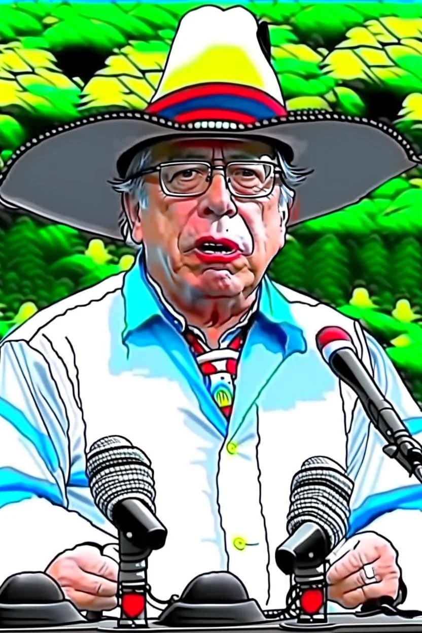 Ilustración vectorial de Gustavo Petro con gorra camisa colores negro, blanco y rojo, fondo negro