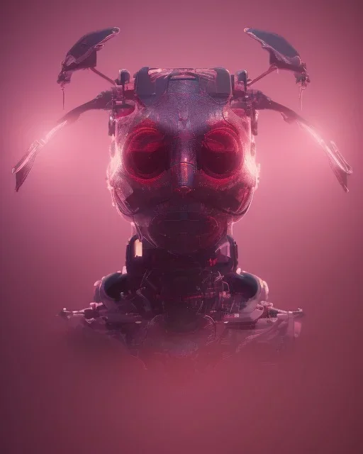 A beautiful portrait of a cyborg bird red color scheme, high key lighting, volumetric light high details psychedelic background