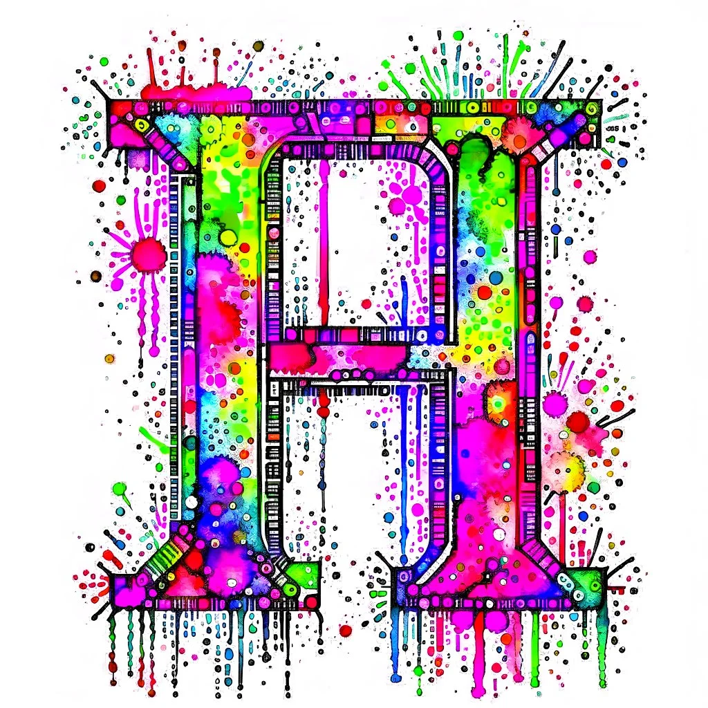 Letter "H" - cyberpunk style - Watercolor and watercolor painted style - Jenna Rainey style