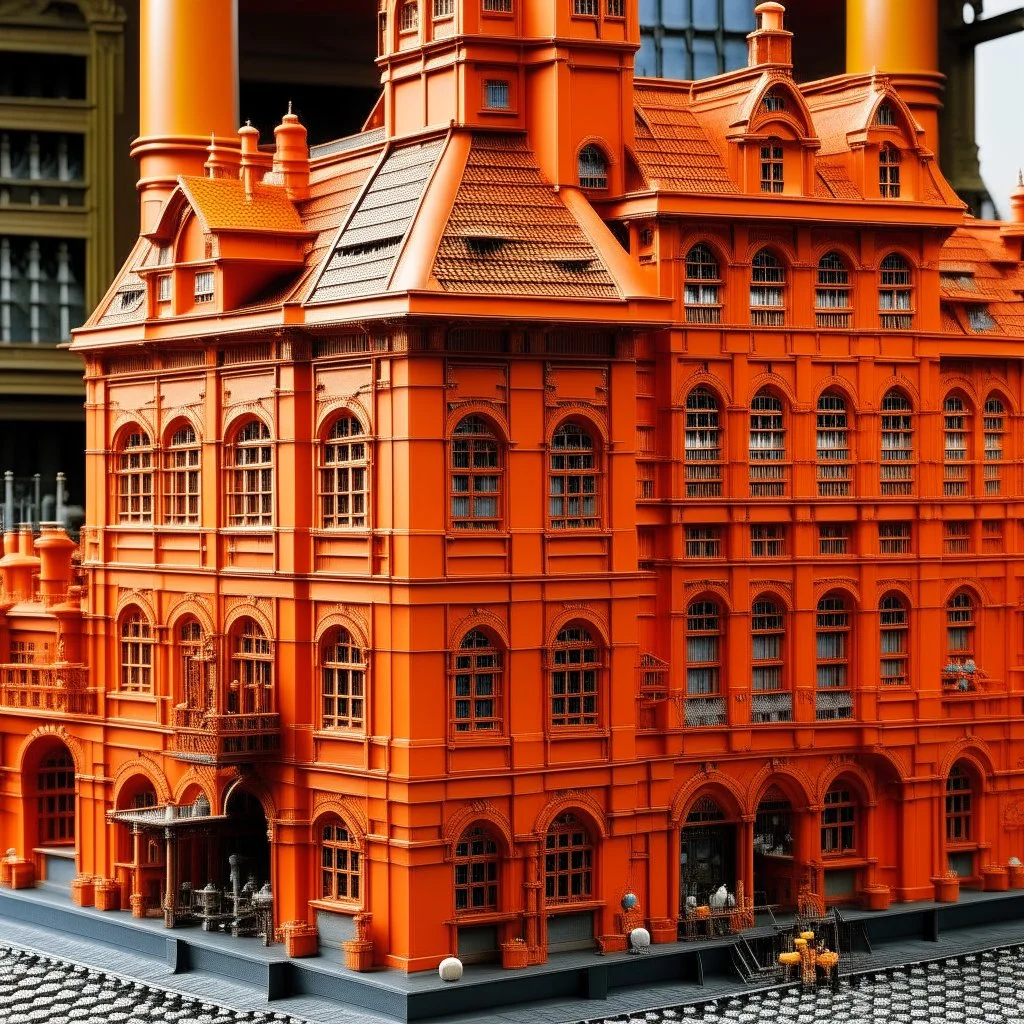 An orange colored mechanical factory with magnets painted by the Limbourg brothers