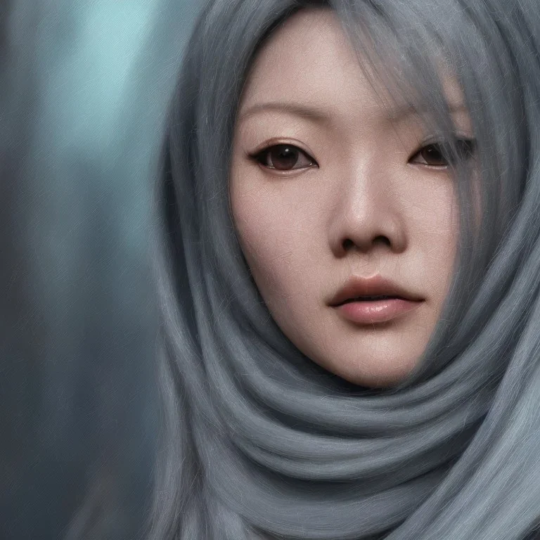 close up portrait of hitomi tanaka as woman in hijab, fine detail, highly intricate, modern surrealism painting, defined cracks and breaks, high-quality, volumetric lighting, 8k, ultrahd, George Grie, Marco Escobedo, Igor Morski,Brian Froud, Howard Lyon, Selina French,