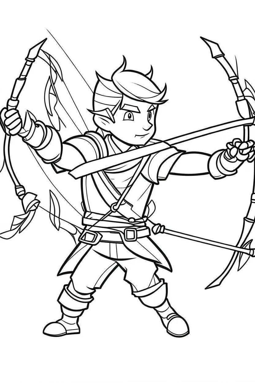 a cartoon image of hawkeye shooting arrows. kids coloring book. no color. thin crisp lines