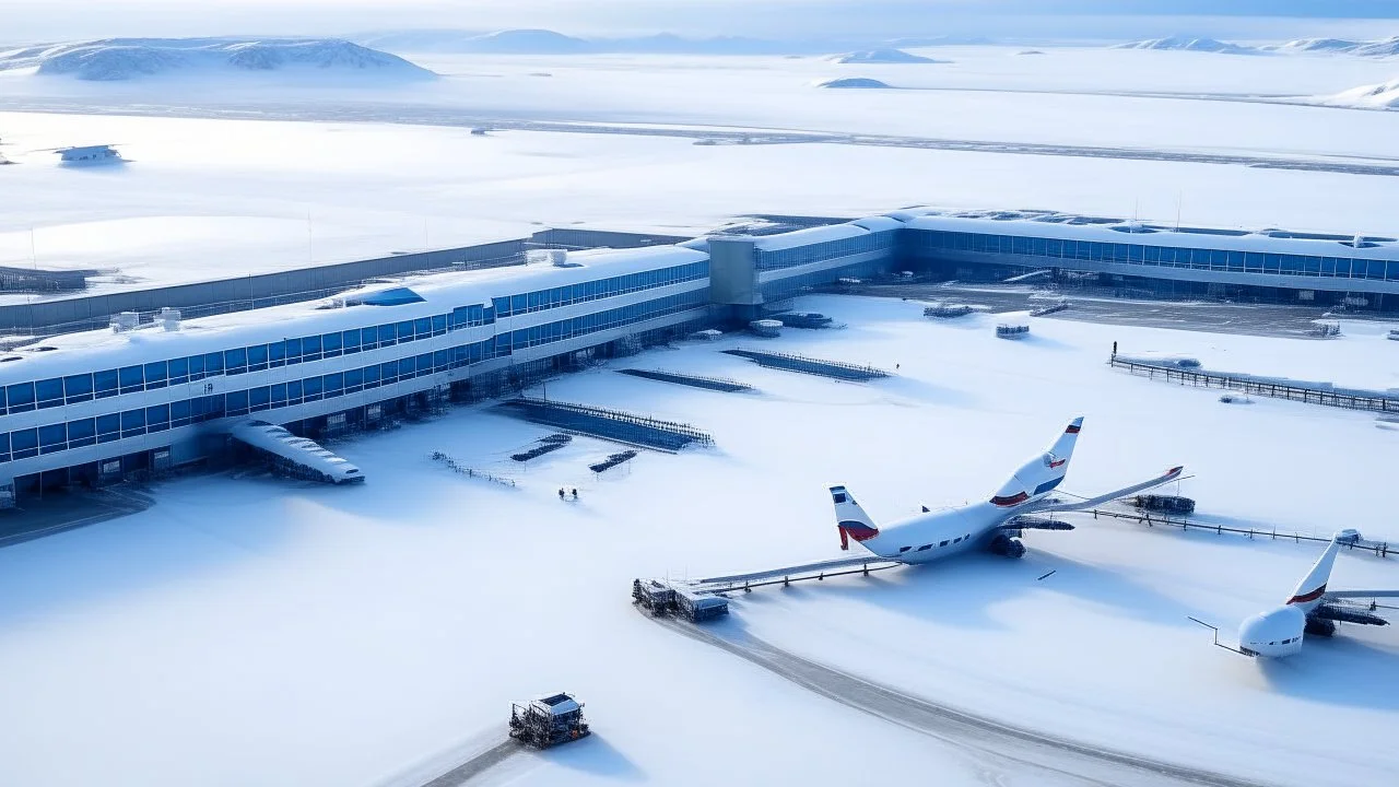 An artic airport with passenger planes the size of cruse ships