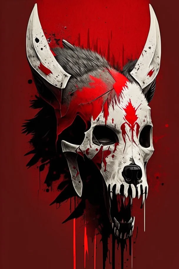 wolf skull with simple red war paint on it