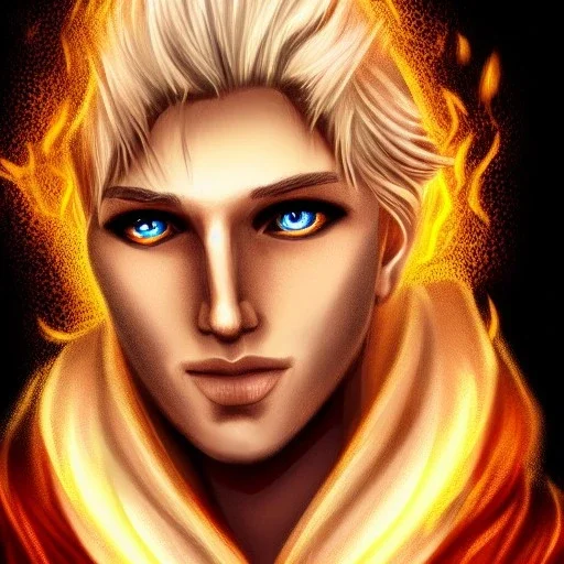 Male, Human, Blond, Sorcerer, Fire Mage, Golden Eyes, Young, Photorealism