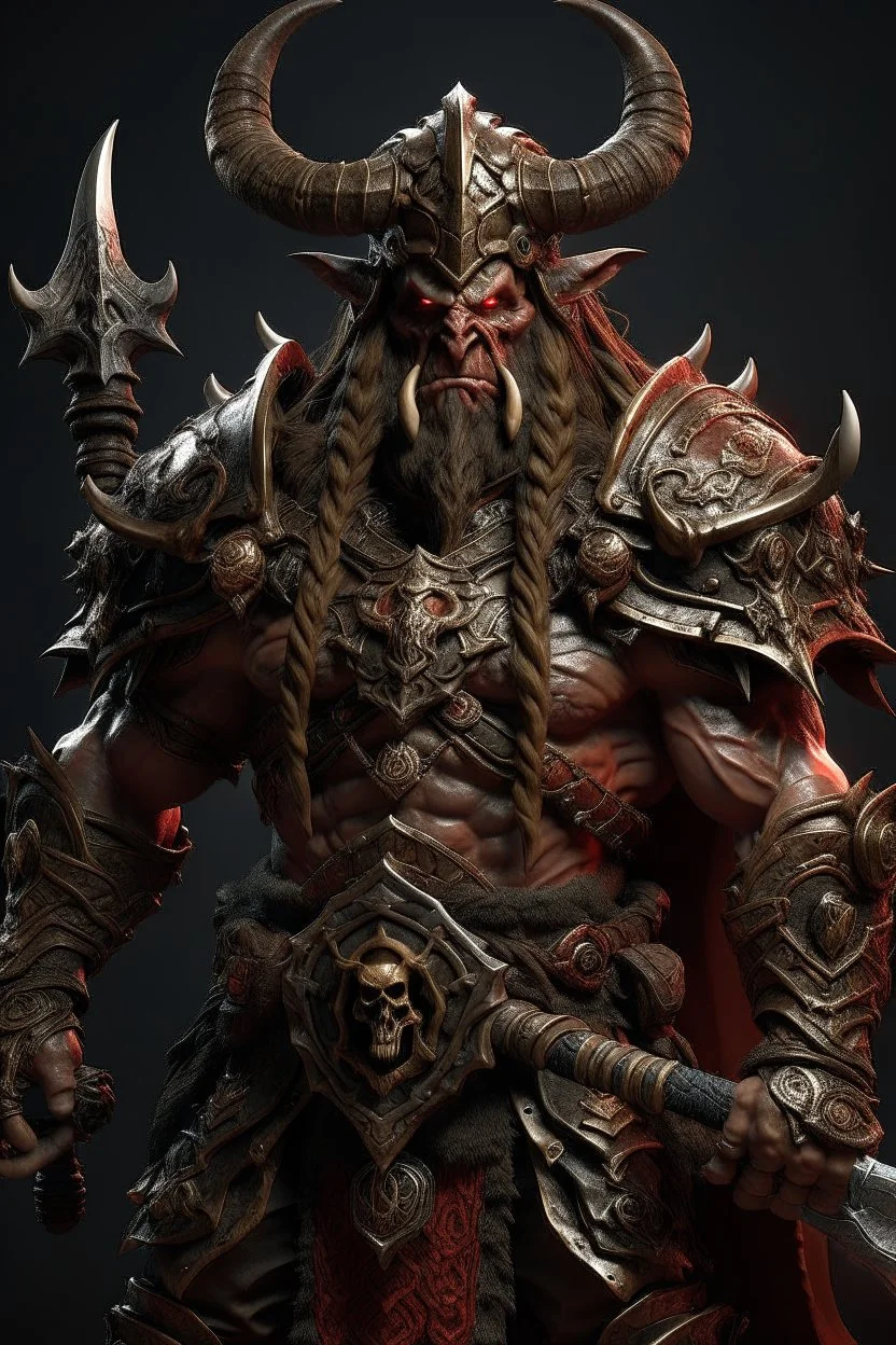 Illustration of a world of Warcraft Viking character with swords, in the style of dark bronze and red, eerily realistic, gothcore, Dark Fantasy by Antonio J. Manzanedo, full-length body shot, finely detailed armor, weapon, intricate design and details, hyper-detailed, hyper-realistic --ar 1:2 --stylize 750 --v 6