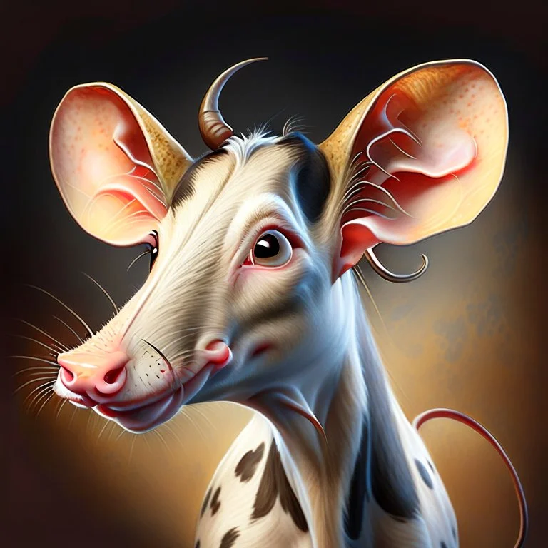 (Rat cow:1.5), with rat ears and tail lineal caricature art