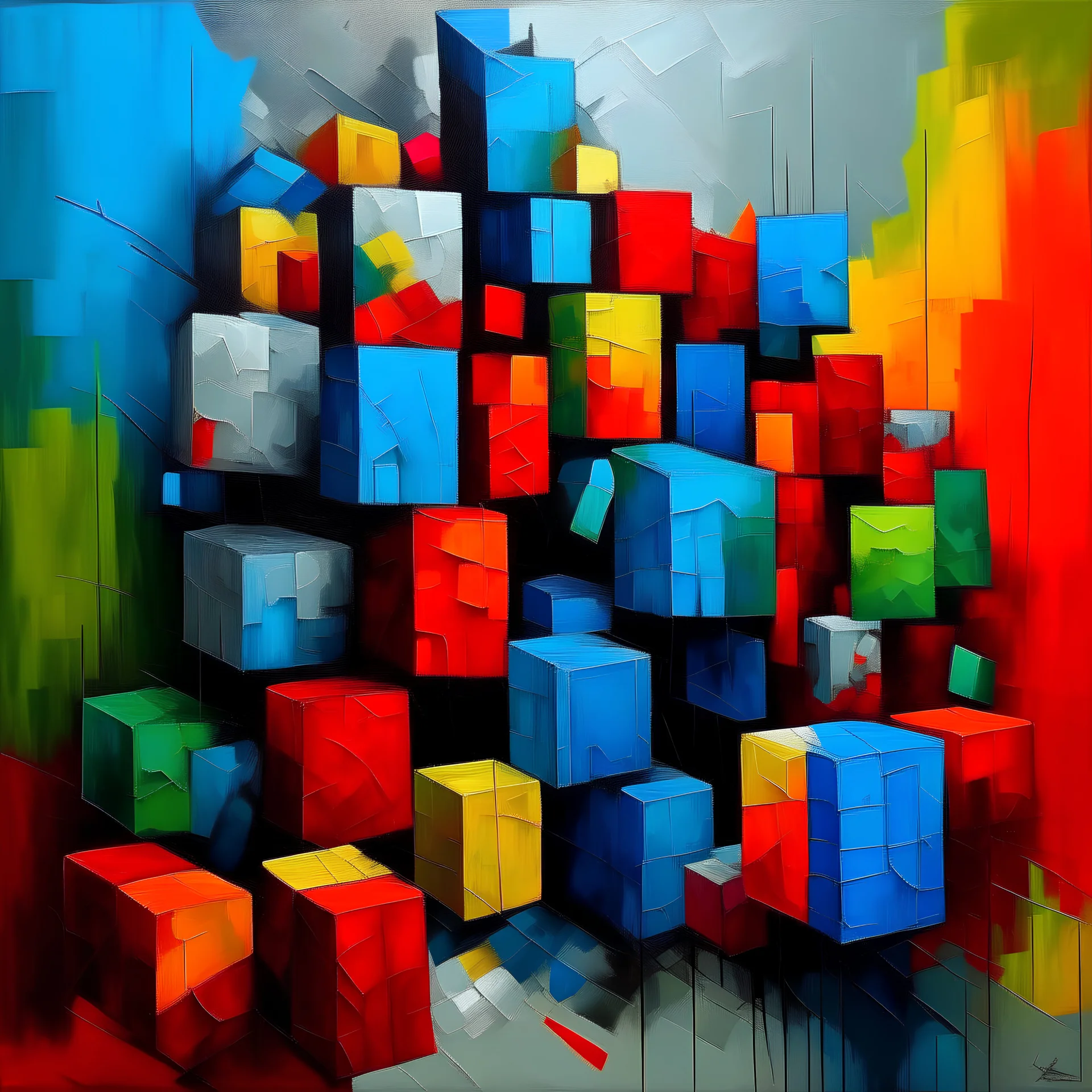 Abstract, paint work, cubes