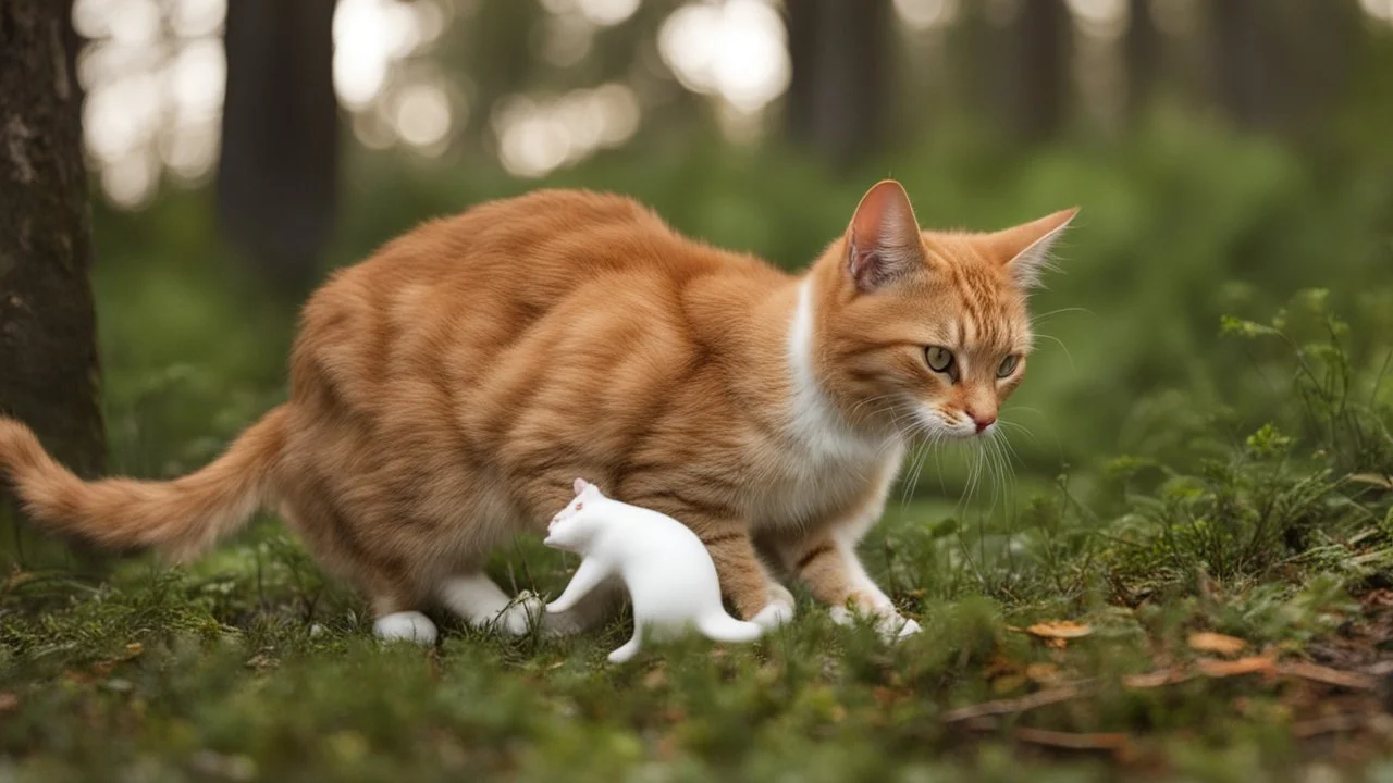 cat playing with mouse in the forest