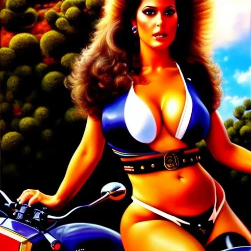 portrait of busty beautiful 'Female Rider on Akira's Bike',painting by Earl Norem, simon Bisley, evan lee, 86-86, oil on canvas, cinematic composition, extreme detail,fit full head inside picture,8k