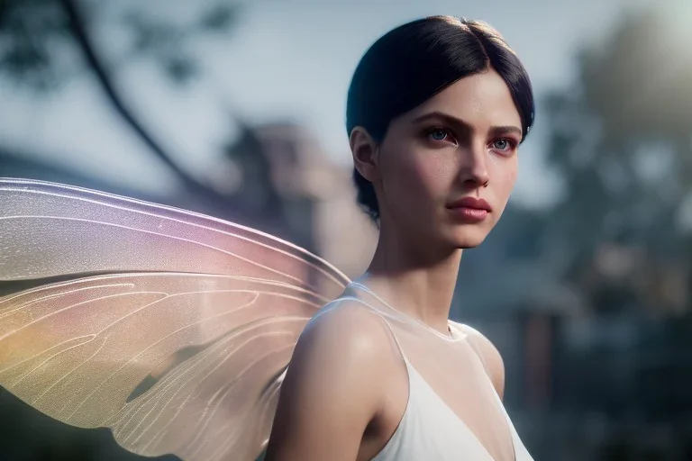 beautiful fairy very etheric , delicate colors, transparent wings, beautiful glamour dress, ultra sharp focus, 8k, unreal engine 5, extremely sharp detail, light effect, soft light atmosphere