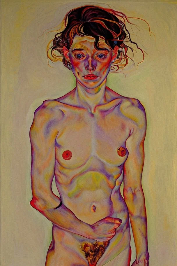 woman in a sun bath, similar to egon schiele