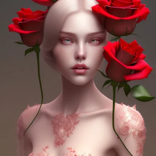 red roses beautiful girl,utra realistic,highly detailed, masterpiece, delicate detailed, sharp focus, insanely detailed, fantasy art, royalistic,elegant, fog, Special Lighting, Vibrant, color Scheme, forest, unreal engine, trending on artstation, ultra photoreal,high chaos --s 700