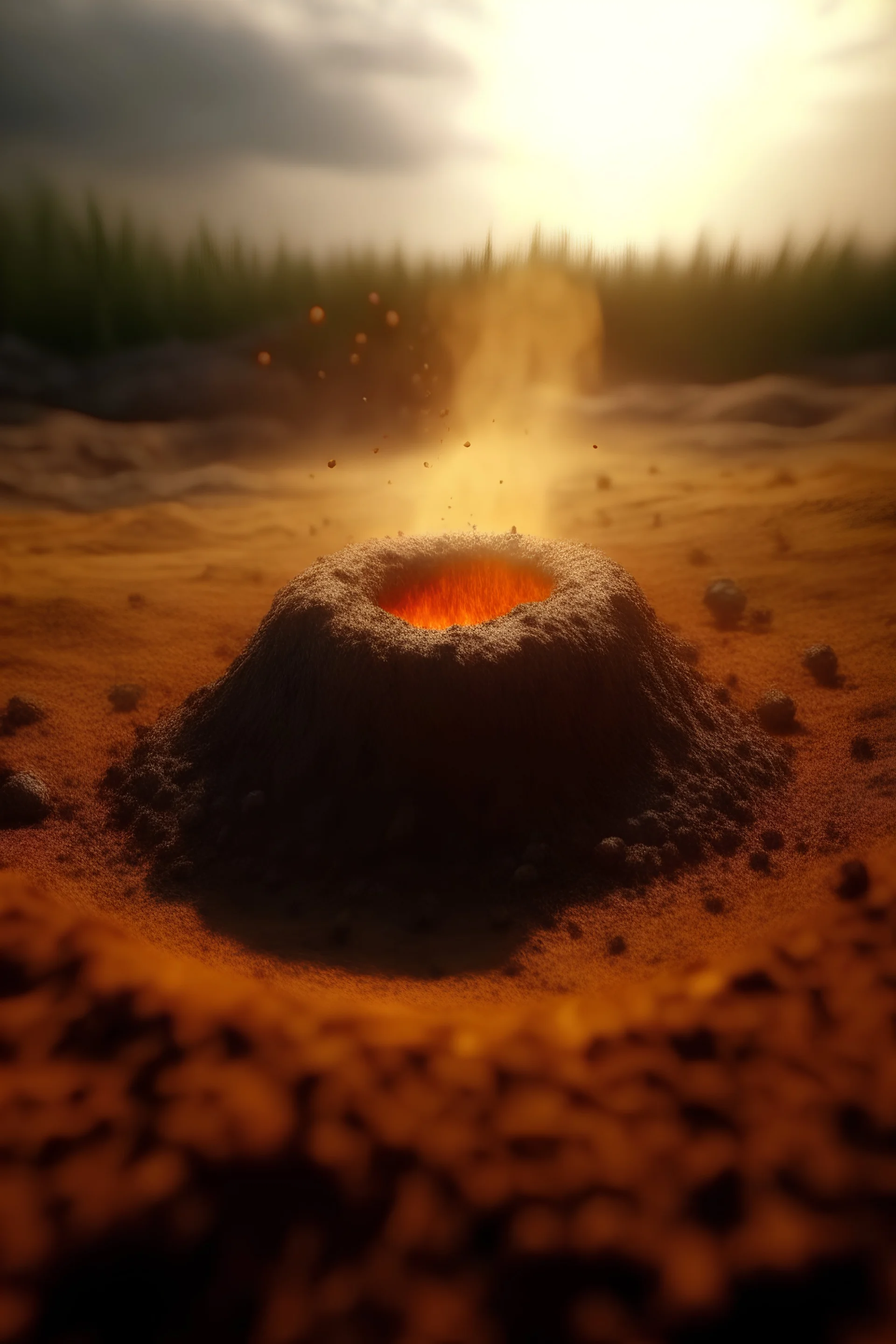 small bright explosion coming up out of a hole in the ground, hd, 4k, hdr, realistic, realism, fujifilm, hd, 4k, realism, hyper real, hdr, fujifilm, leica, high definition, real