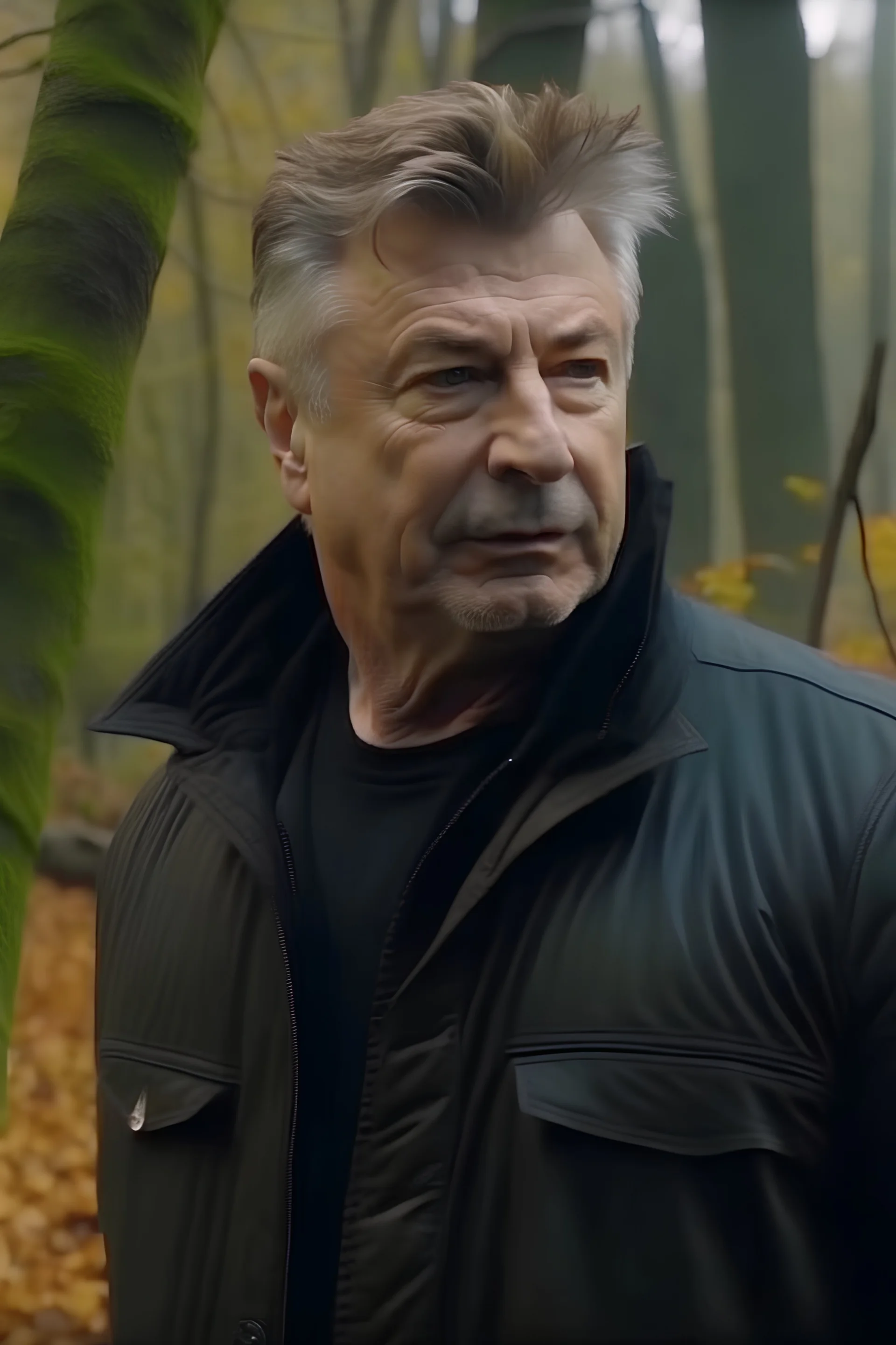 Alec Baldwin goes through a spooky forest