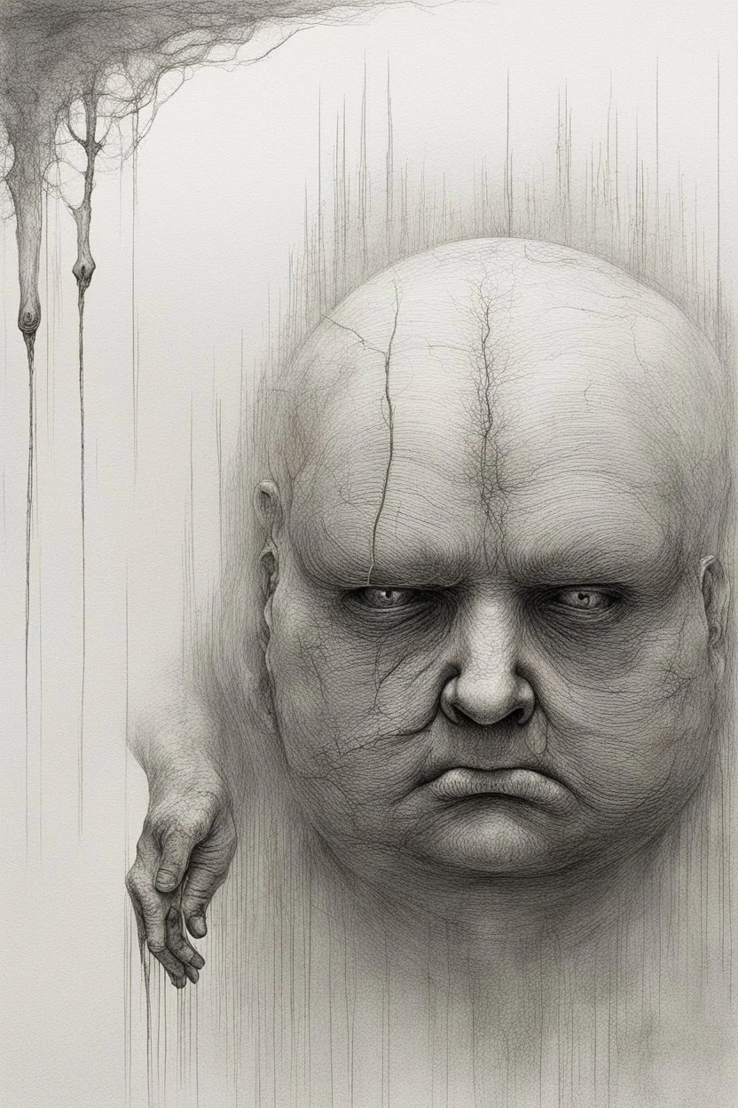 The full body of a fat man standing , decayed and rotting with grotesque proportions and imagery. surreal horror, biomechanical design, by hr giger and beksinski