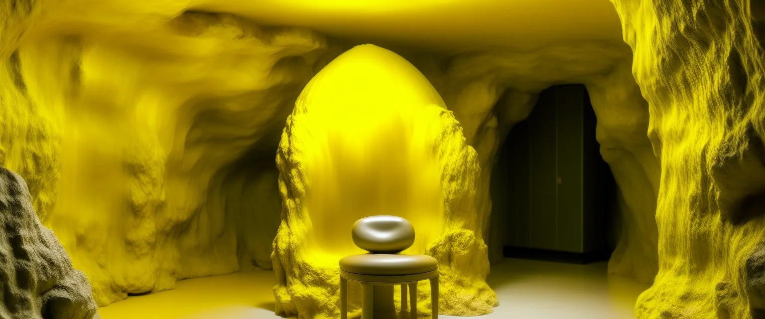A yellow cave with a round electrical yeti painted by Michelangelo di Lodovico Buonarroti Simoni