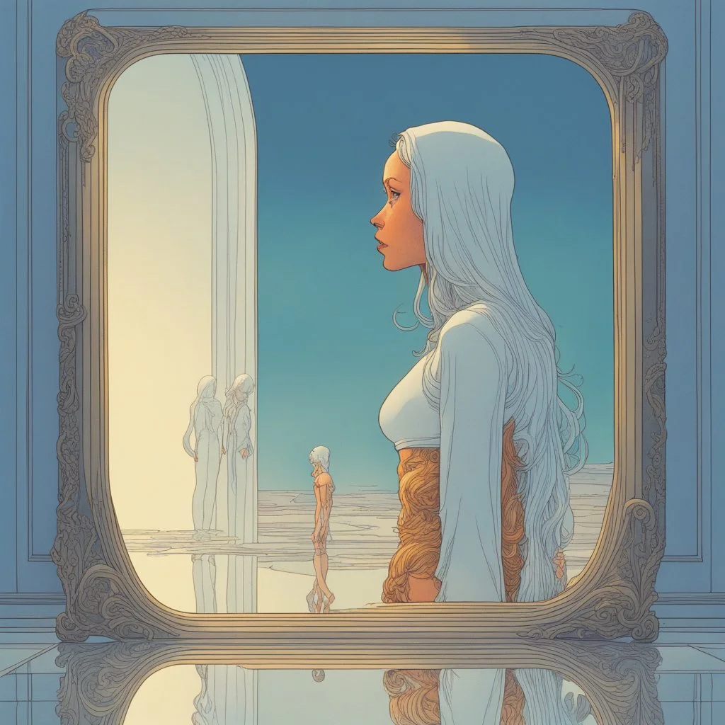 [art by Moebius] the reflection in the mirror in not her