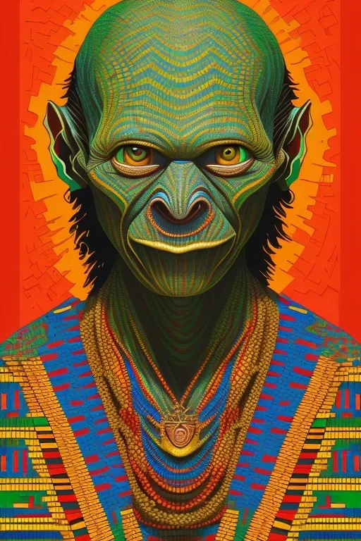 smeagol in Kente, ghana colours, african pattern, engraved, high detail