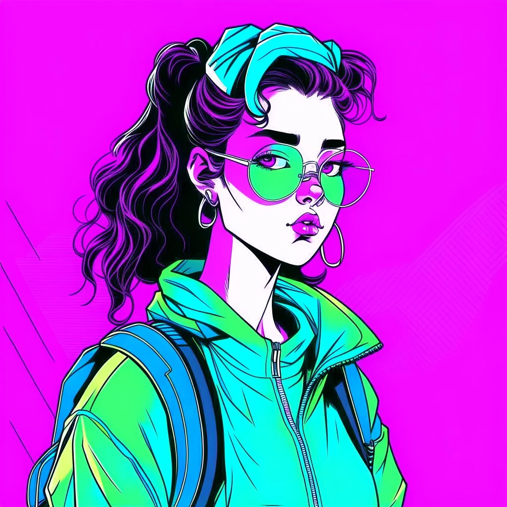 a vaporwave image of a comic book style character with a nostalgic look