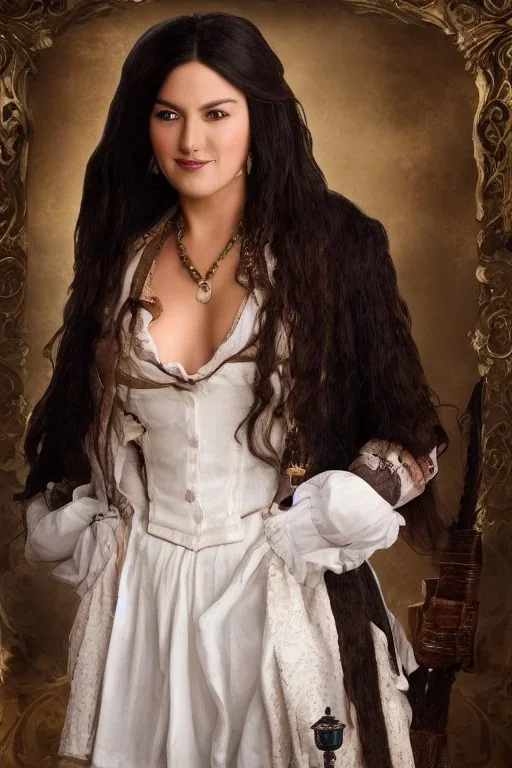 portrait, lady, full body shot, medium shot, style of pirates of telenovelas