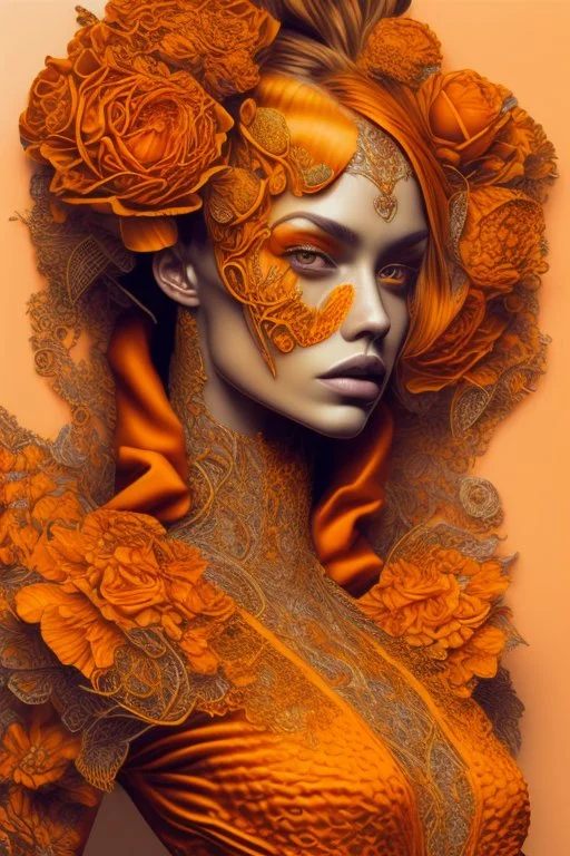 female, orange and yellow tones, insanely detailed and intricate, hypermaximalist, elegant, ornate, hyper realistic, super detailed, by Pyke Koch