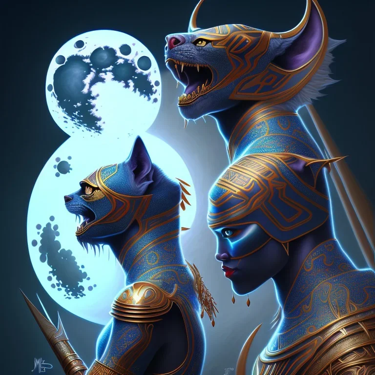 sango fantasy, fantasy magic, intricate, sharp focus, illustration, highly detailed, digital painting, concept art, matte, artgerm and paul lewin and kehinde wiley, masterpiece Asian black panther Mayan pyramid blue space lady space blood moon galaxy