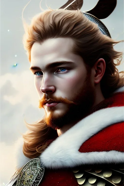 Detailed young viking king, red hair, white leather armor, intricate details, full body portrait, keep head in frame, white Japanese motif, concept art, highly detailed, digital painting, concept art, sharp focus, illustration, art by Yoji Shinkawa, WLOP and greg rutkowski and alphonse mucha and artgerm and yanjun Chen and Junji ito and Makoto Shinkai, HDR, octane render