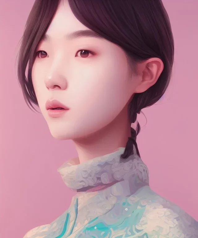 a realistic portrait of beautiful young Korean gamer girl , adorable, seductive and sexy looking, slight smile, intricate, elegant, highly detailed eyes, digital painting, 8k, artstation, concept art, smooth, sharp focus, illustration, studio quality, art by victo ngai