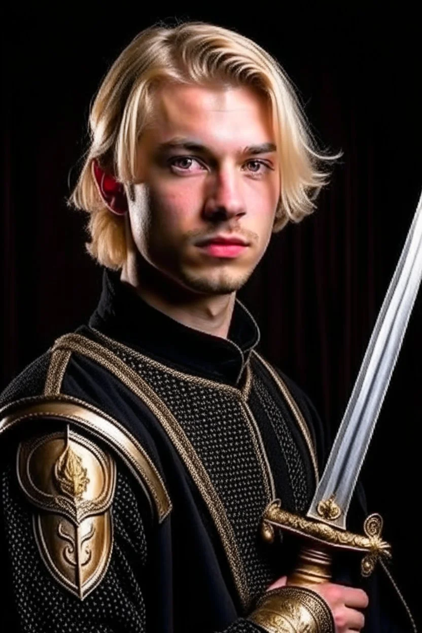 young european blond hair adult royal guard swordsman with rapier