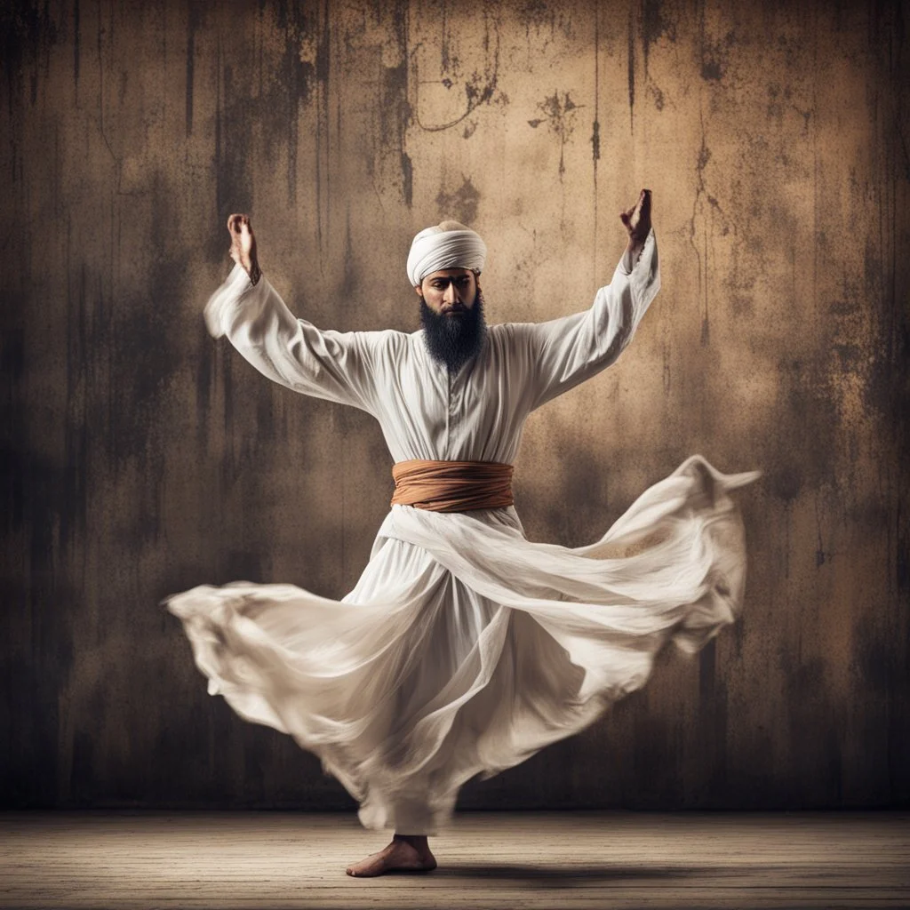 The Mystical Sufi Dance with grungy rustic background.