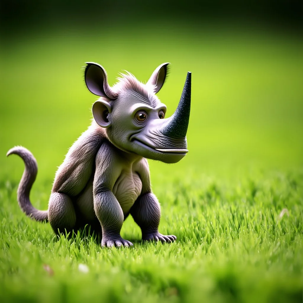 monkey rhino kobold in long grass ,bokeh like f/0.8, tilt-shift lens 8k,*-