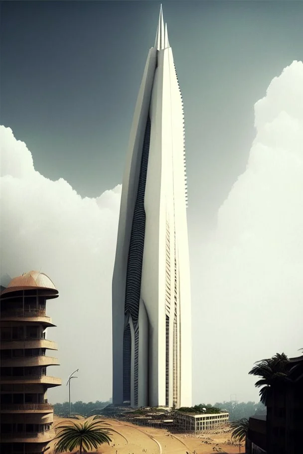 big very tall pointy white dystopian rich uganda city center