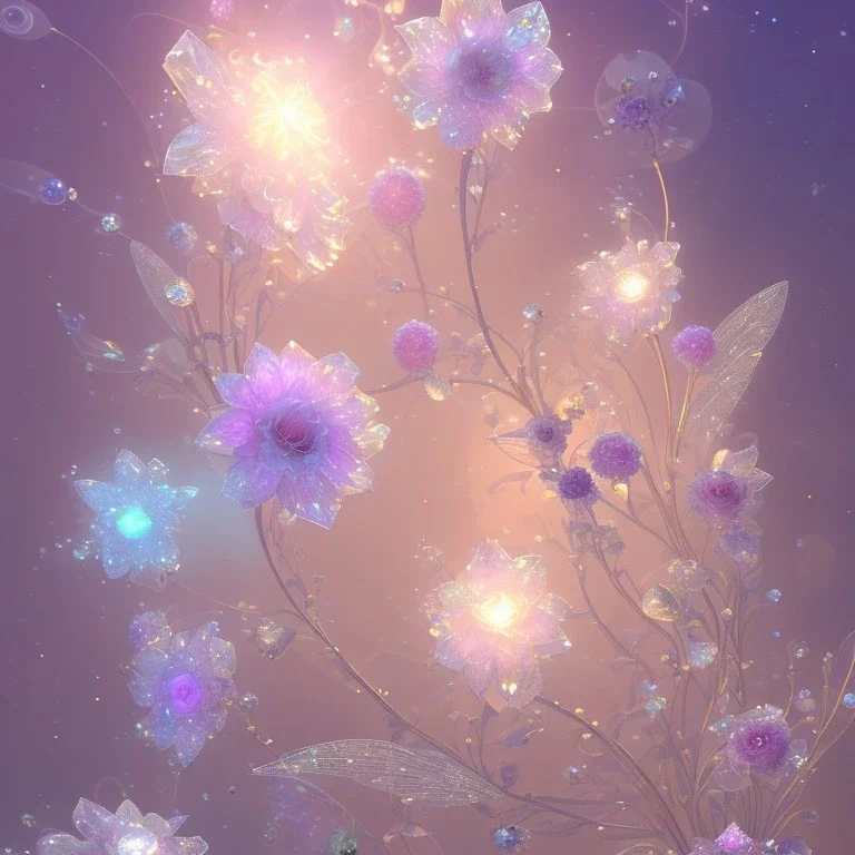 one big crystal subtle flower in a galactic ambiance with a beautiful fairy, transparent petals, delicate colors, in the foreground, full of details, smooth，soft light atmosphere, light effect，vaporwave colorful, concept art, smooth, extremely sharp detail, finely tuned detail, ultra high definition, 8 k, unreal engine 5, ultra sharp focus