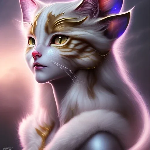  A beautiful portrait of Neferpitou | Hunter x Hunter catgirl cat ears, sinister smile digital art by Eugene de Blaas and Ross Tran, vibrant color scheme, highly detailed, in the style of romanticism, cinematic, artstation best quality, realistic lighting, masterpiece portrait, details light dusting , cowboy shot from above, simple chain hauberk Vector art digital illustration 3D shading