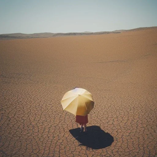 Girl with umbrella in desert