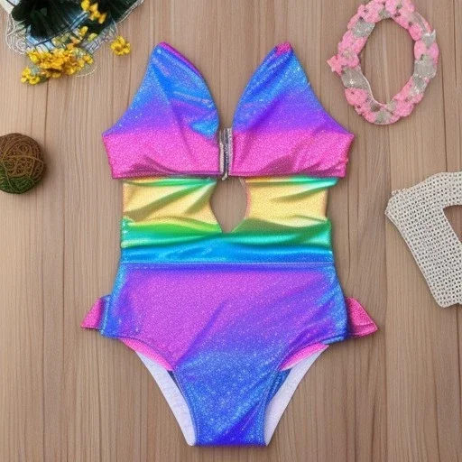 Glittery pastel rainbow two piece swimsuit