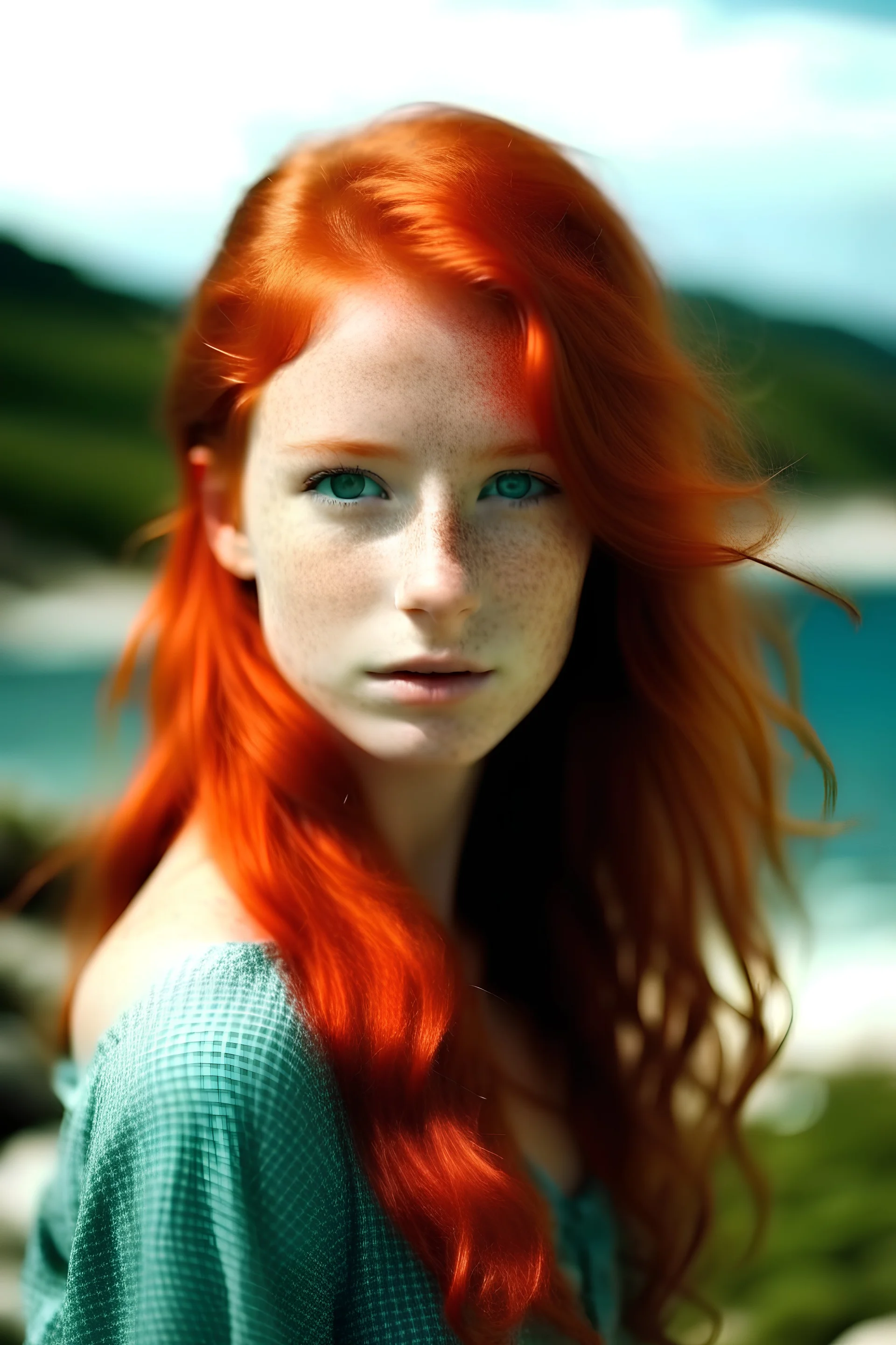 red-head, beuty gril in island
