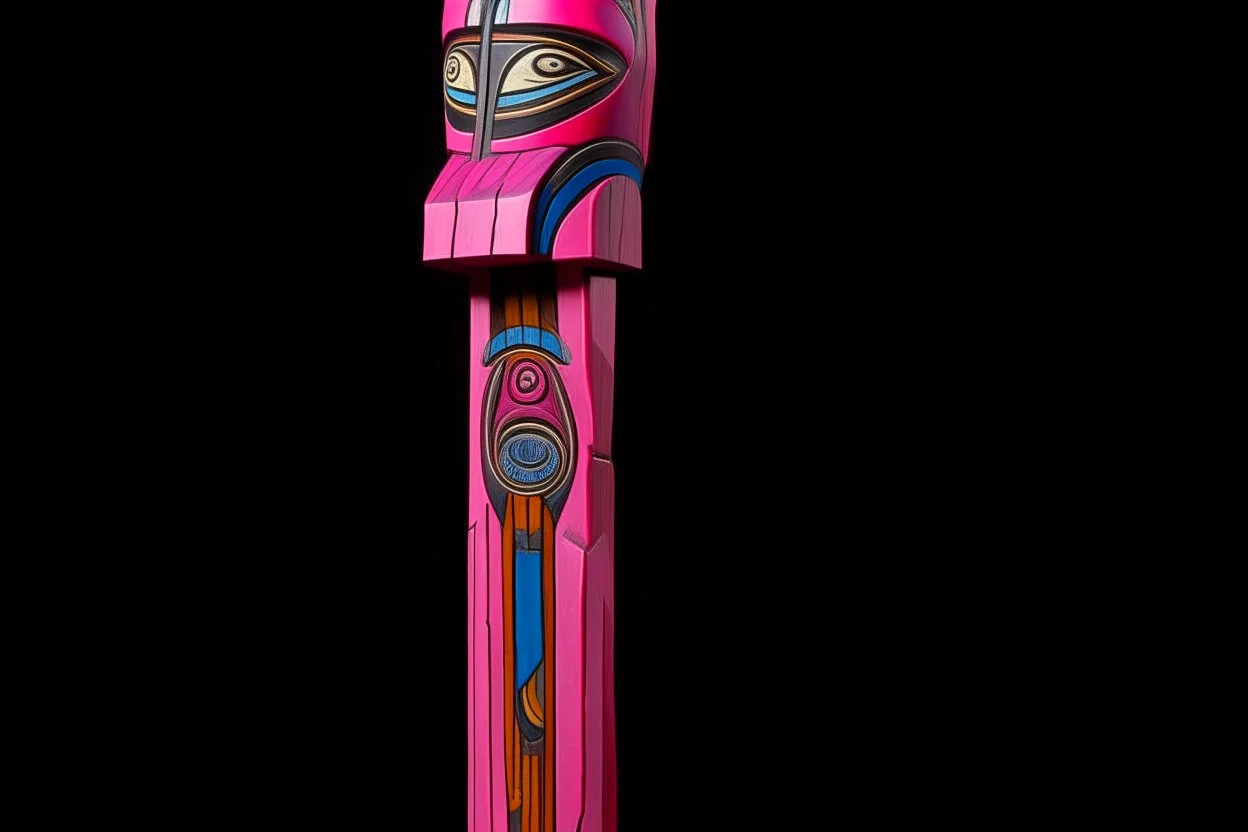 A purplish magenta wind elemental condor designed in pacific Northwest totem poles painted by Stuart Davis